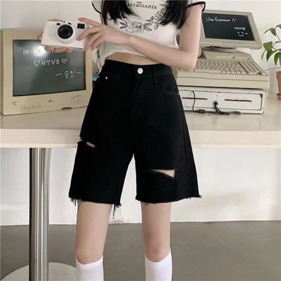 taobao agent Denim skirt, summer black shorts, plus size, fitted, high waist