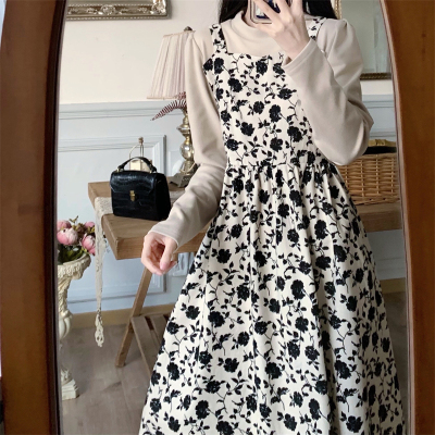 taobao agent Autumn brace, set, dress, plus size, fitted, flowered