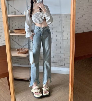 taobao agent Autumn sexy loose straight jeans, plus size, fitted