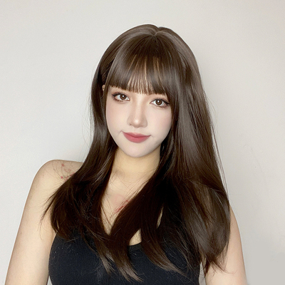 taobao agent Wig female Qi Liu Hai's long straight hair, long hair, Korean daily natural fluffy, showing temperament, face, full wig