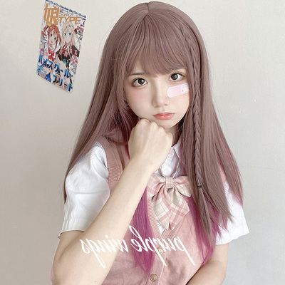 taobao agent Wig female long hair straight hair fashion new style Qi bangs hang ears and dye cos net red jk full set wig