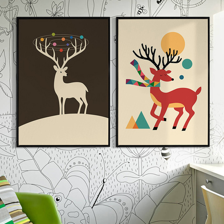 儿童房装饰画卧室床头男孩女孩温馨挂画卡通动物现代简约墙画鹿