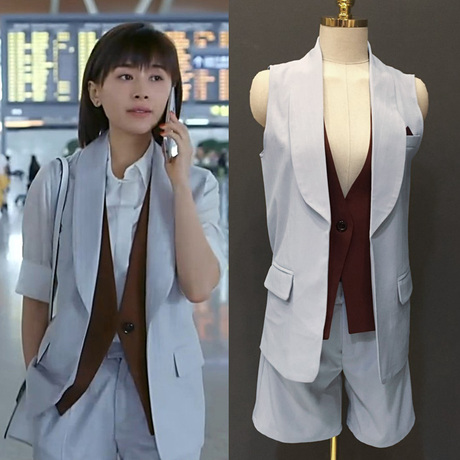 欢乐颂王子文曲筱绡杨幂同款西装马甲女五分阔腿短裤两件套装夏款