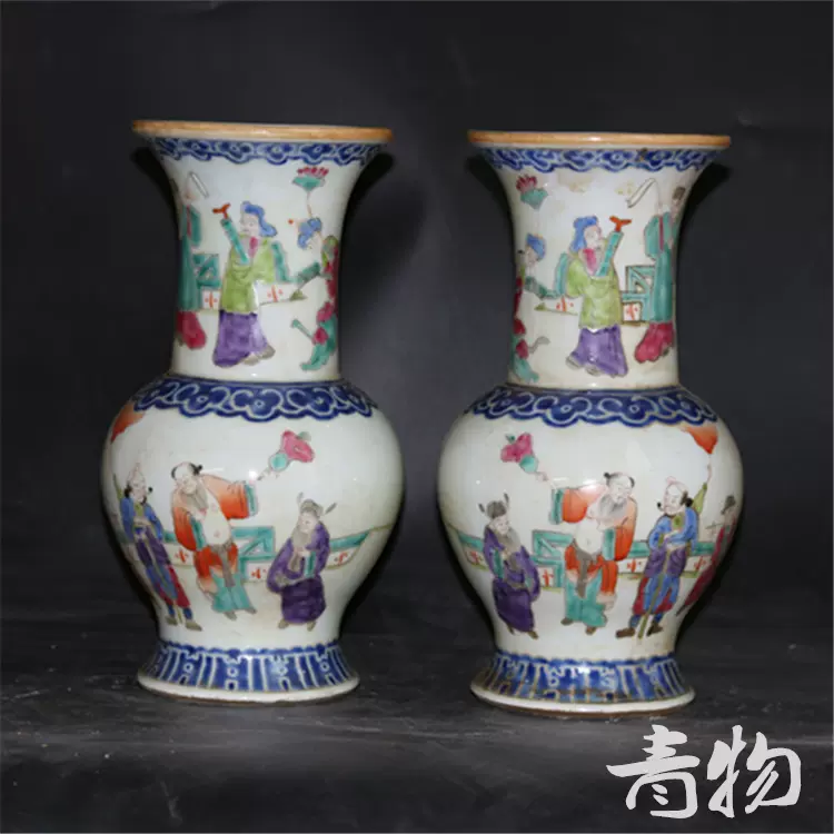清代同治粉彩人物花瓶一对古玩古董景德镇仿古瓷器收藏品摆件- Taobao