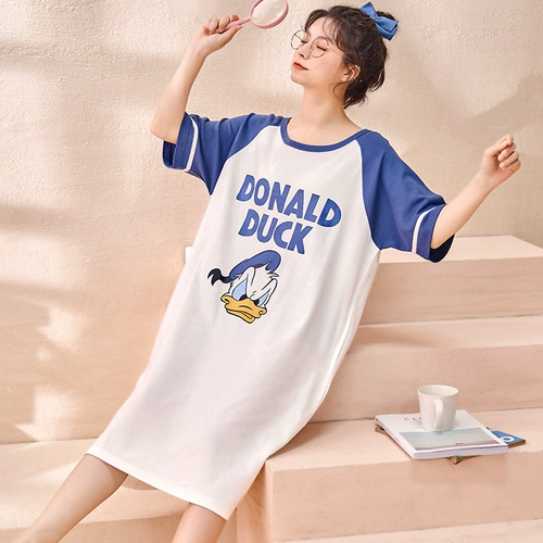 Летняя пижама, тонкая хлопковая мультяшная юбка для беременных, коллекция 2022, свободный крой