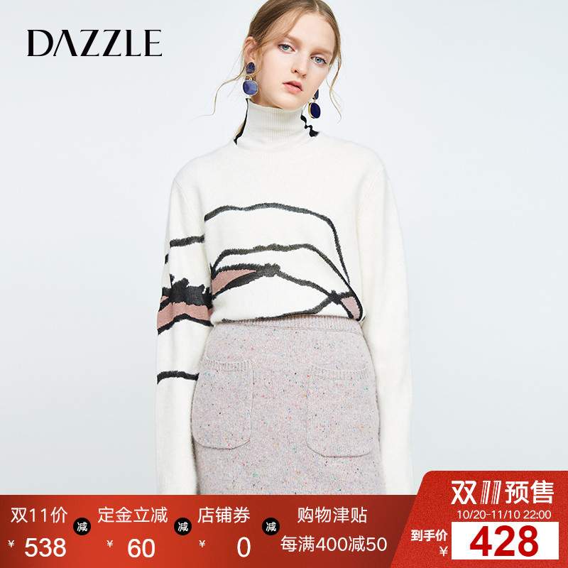 DAZZLE地素 新款 休闲趣味图案针织衫圆领毛衣 2M4E426