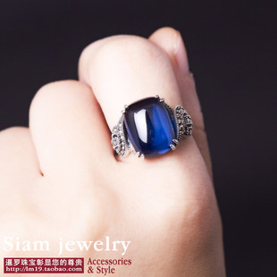 Retro sapphire accessory, ring, Thailand, silver 925 sample, on index finger