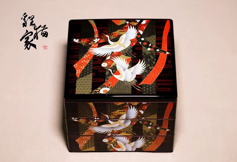 现货日本塑料漆器重箱日本和果子包装盒和菓子本三段重箱仙鹤- Taobao