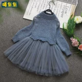 Демисезонное детское утепленное флисовое шерстяное платье, длинный рукав, в корейском стиле, в западном стиле