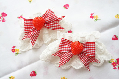 taobao agent Strawberry, cute bracelet with bow, handmade, Lolita style