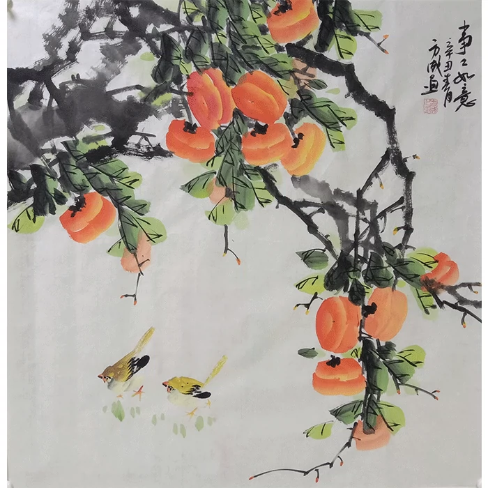 纯手绘四尺三开花鸟水果国画客厅玄关挂画-Taobao