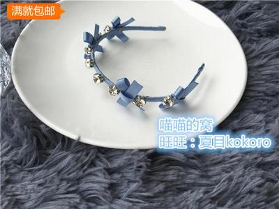 taobao agent Original lolita pure handmade and cute light blue bow, diamond hair hoop suitable for small cloth Blythe