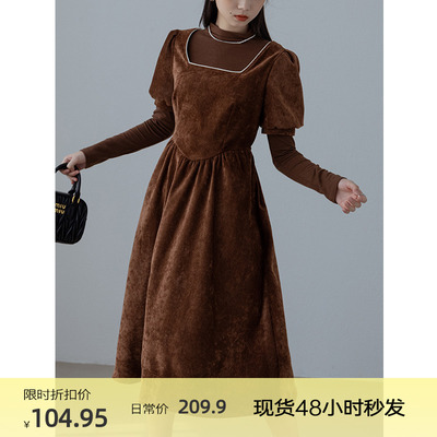 taobao agent Velvet dress, winter set, square neckline, 2022 collection, suitable for teen