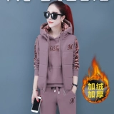 Демисезонная утепленная толстовка, комплект, бархатная куртка, спортивный костюм для отдыха, городской стиль, 3 предмета, большой размер