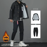 Джинсовая демисезонная куртка, трендовый флисовый комплект, в корейском стиле