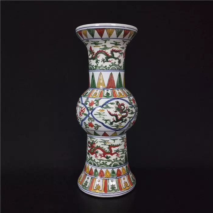 大明万历年制手绘五彩龙纹花觚瓶精品仿明代古瓷器古玩收藏摆件-Taobao