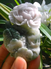 Украшения на шею 天娇天然玉石南阳玉芙蓉红花开富贵如意牡丹吊坠挂件招财毛衣链