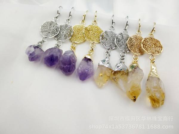 Кварц с аметистом, серебряные серьги, с драгоценным камнем, золото и серебро