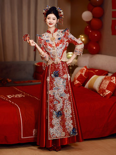 Xiuhe 結婚式の服 2024 新しい花嫁の結婚式のチャイナドレス外出や結婚のためのハイエンドの夏薄いショー着物