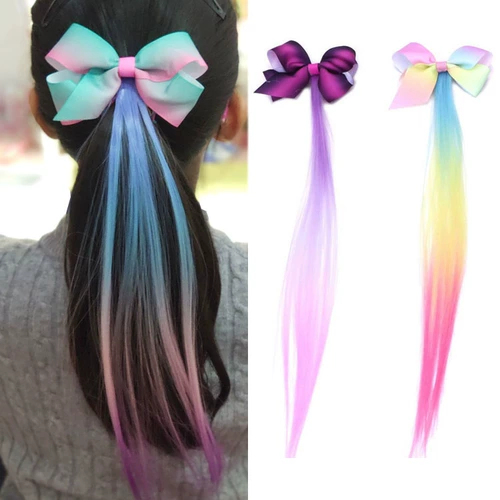 Детские шпильки для волос с бантиком, парик, заколка для волос, аксессуар для волос, градиент