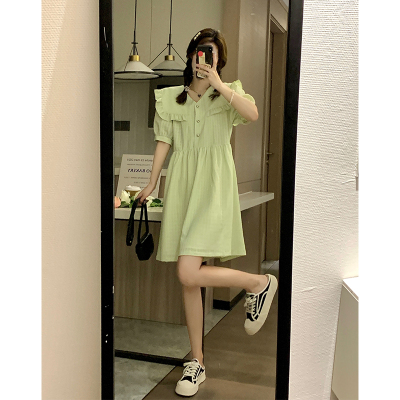 taobao agent Navy green summer dress, fitted, with short sleeve
