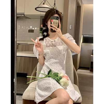 taobao agent Purple summer lace dress, white mini-skirt