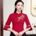 Mùa xuân và mùa hè năm 2021 mới kiểu Trung Quốc cổ áo đứng Trung Quốc cotton và vải lanh Áo sơ mi thêu phong cách dân tộc cổ điển quần áo phụ nữ mỏng hàng đầu - Áo sơ mi Áo sơ mi