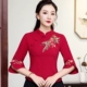 Mùa xuân và mùa hè năm 2021 mới kiểu Trung Quốc cổ áo đứng Trung Quốc cotton và vải lanh Áo sơ mi thêu phong cách dân tộc cổ điển quần áo phụ nữ mỏng hàng đầu - Áo sơ mi