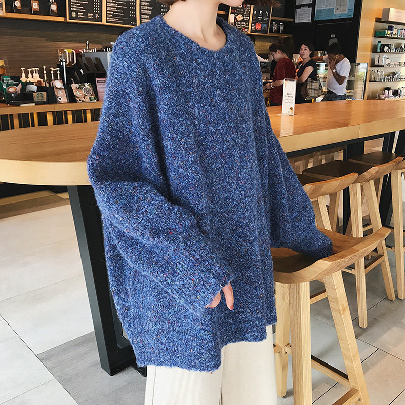 a7seven 杂色宽松慵懒厚实圆领长袖套头毛衣女秋冬韩版学生针织衫