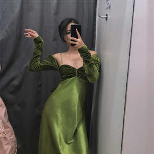 Клык одноклассник ручной работы  2018 осенью новый Lacemade 25/08 Зеленый бархат строп платье бесплатная доставка