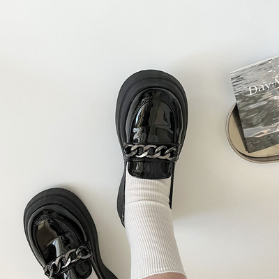 taobao agent Black high loafers platform, footwear, universal chain English style, trend of season, British style