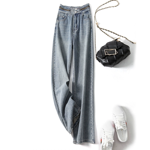 Ретро дизайнерские джинсы с молнией, штаны для отдыха, высокая талия, по фигуре, свободный прямой крой