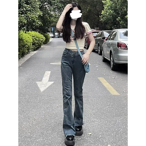 Ретро эластичные джинсы, приталенные штаны, высокая талия, осенние, ностальгия