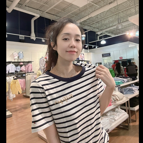 Tommy hilfiger, хлопковая футболка с коротким рукавом, оверсайз, с вышивкой, с печатью вашего логотипа