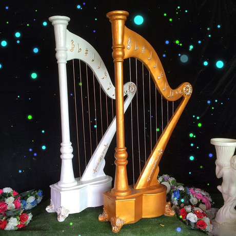 新款婚庆道具梦幻竖琴道具摆件装饰创意用品迎宾区摆件罗马竖琴