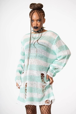 taobao agent Clear price Killstar autumn Gothic Poch Stomato Mint Green Striped Cave Porching Porching Sweed sweater knitwear