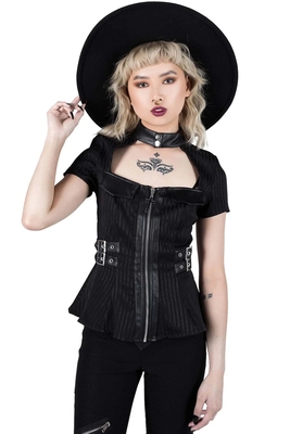 taobao agent Love material manufacturing · Killstar Gothic dark punk dark flower stripes striped short -sleeved shirt uniform