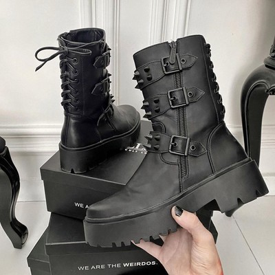 taobao agent Killstar Dark Gothic Poch Solk Girl Men's Same Black Leather Boot Riveting thick Martin Boot Boots