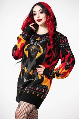 taobao agent Killstar Autumn and Winter Copper Black Christmas pattern Loose large -size long -size long hoar knit sweater sweater