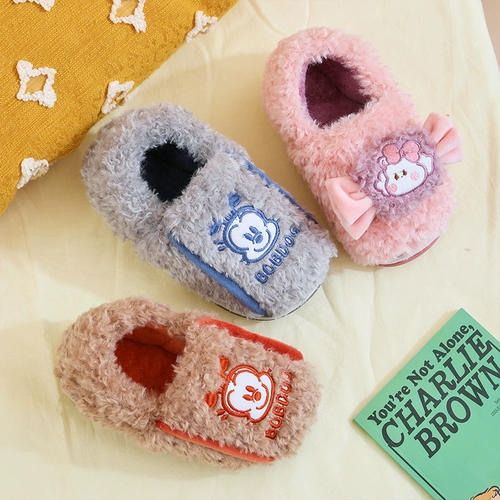 Детские демисезонные тапочки для мальчиков, утепленная удерживающая тепло мультяшная обувь, мягкая подошва