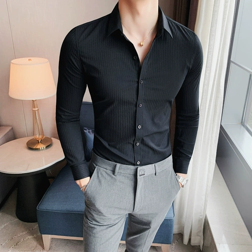 Осенняя трендовая рубашка, в корейском стиле, облегающий крой