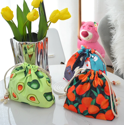 Мультяшная сумка для хранения, ткань, мешочек, вместительный и большой маленький портативный тканевый мешок, на шнурках