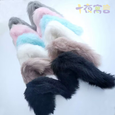 taobao agent Ten Night Fable White Plush Animal Earrings Stereo Cat Ear Simulation Beast Simple Multi -color optional