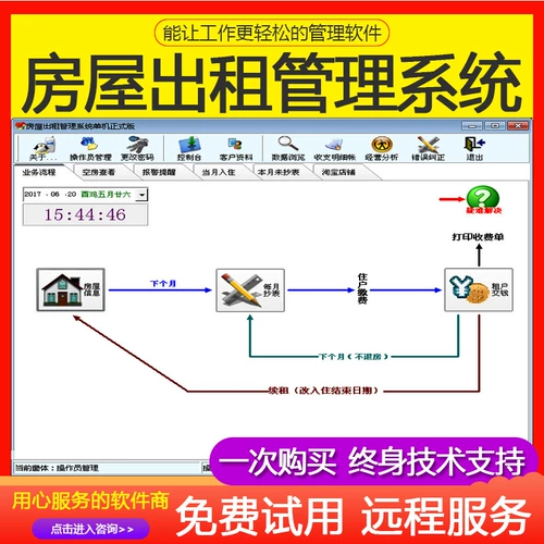 Программное обеспечение для управления арендой жилья Xinhai 9.8 Single Machine Edition Property House Пакет Пакет Платной печати