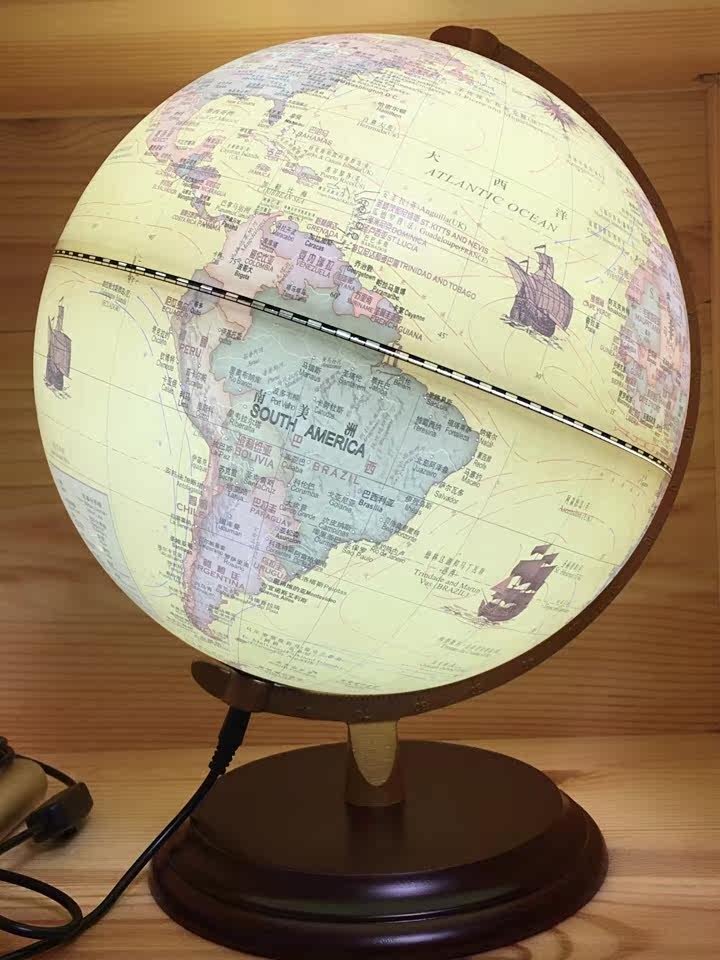 爱贝儿仿古复古地球仪带灯学生用初中生20cm中号高清2020美式欧美复古摆件32cm创意摆件办公室居家摆设儿童