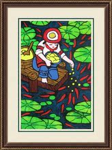 Китайский Чунцин Цицзян крестьянская гравюра « Кормить рыбу» / Гостиная Домашняя декоративная стена с чисто ручной гравюрой по дереву