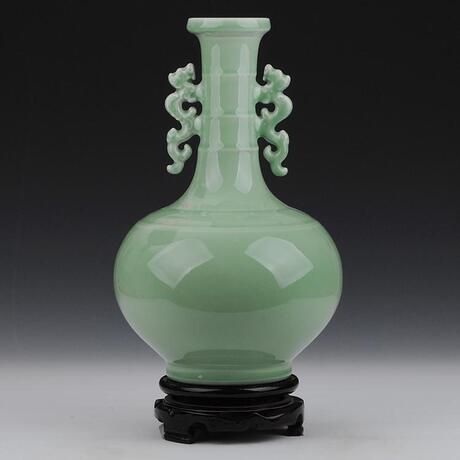 新品景德镇陶瓷器影青釉双耳赏瓶瓷瓶花瓶工艺品客厅摆件复古