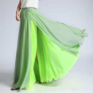 Shiffon long mint skirt, fluorescence cloth