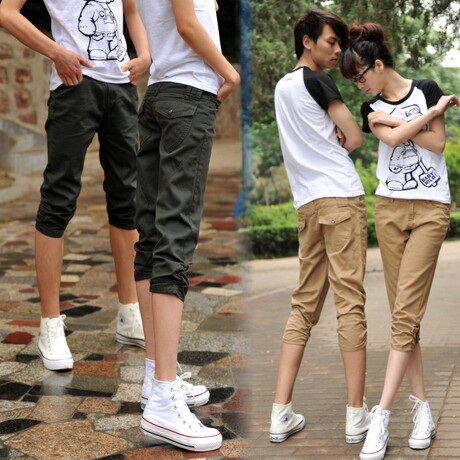 夏季情侣裤子休闲裤七分裤潮裤显瘦牛仔裤女裤加大码短裤韩版包邮