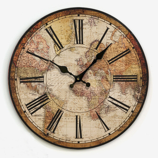 美式乡村田园复古挂钟 客厅时尚创意个性钟表 世界地图款新品上市